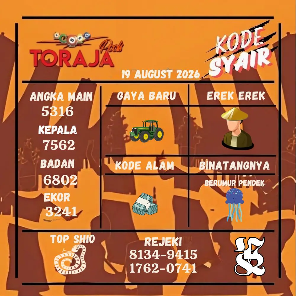 Kode Syair Toraja Pools Agustus 2026
