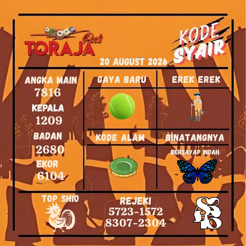Kode Syair Toraja Pools Agustus 2026
